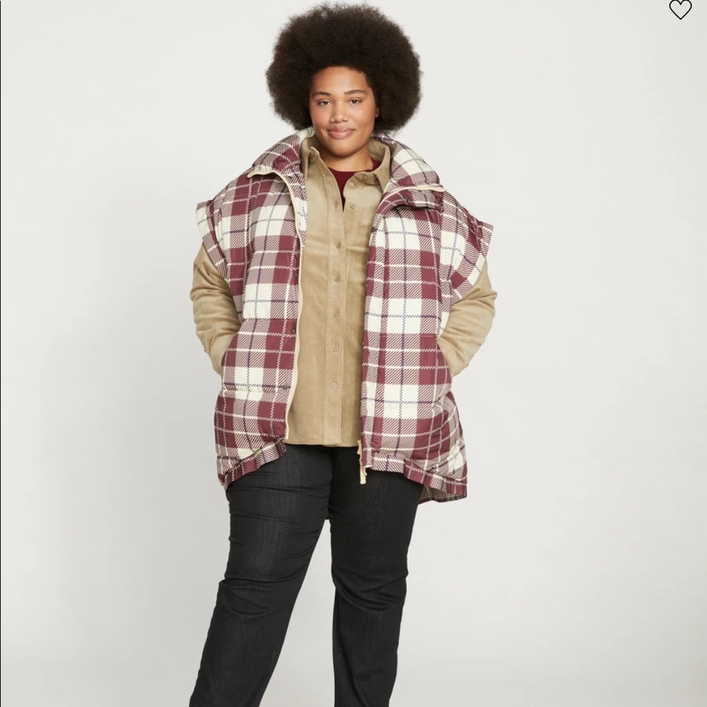 Universal Standard Paparazzi Puffer Vest in Ceramic Plaid Size M/2X 18/20 NWT